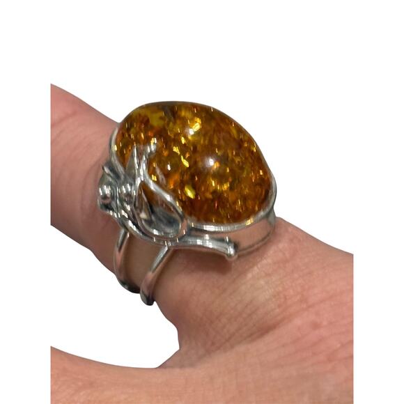 baltic amber and silver ring large stone  sterling silver vintage jewelry size 6 - Picture 2 of 10